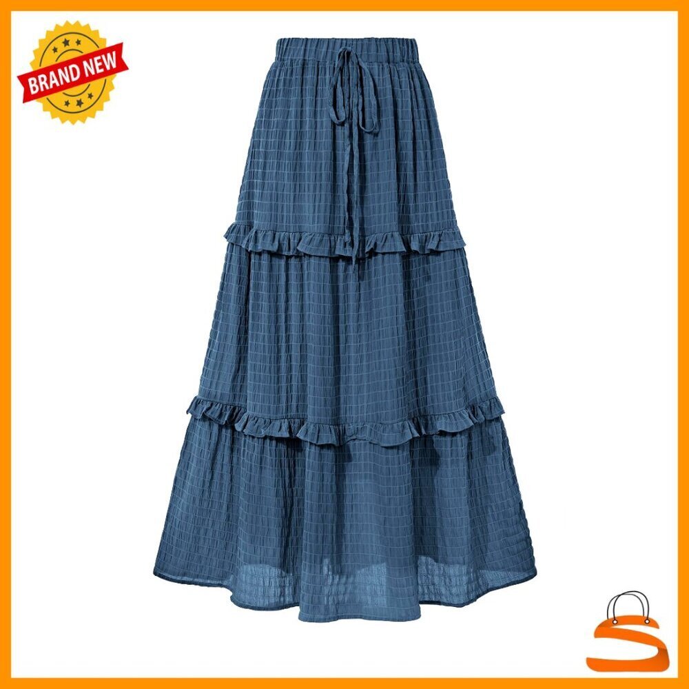 Elegant High Waist Flared Midi Skirt, Summer Wedding Guest Dress, Size S-XXL